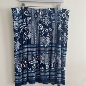 J.Jill Women's Blue Floral Skirt Pleated Jersey‎ Swing Pull On Midi Vacation L